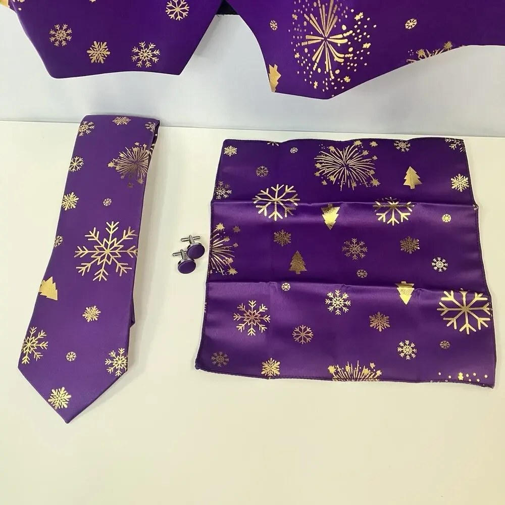 Christmas Men's Suit Vest Tie Set Formal Waistcoat Tuxedo Purple Festive sz L